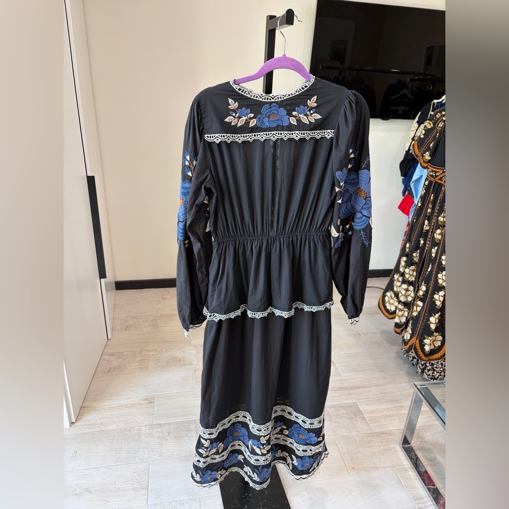 Farm Rio: Black Bold Flowers Long Sleeve Midi Dress - Picture 12 of 16